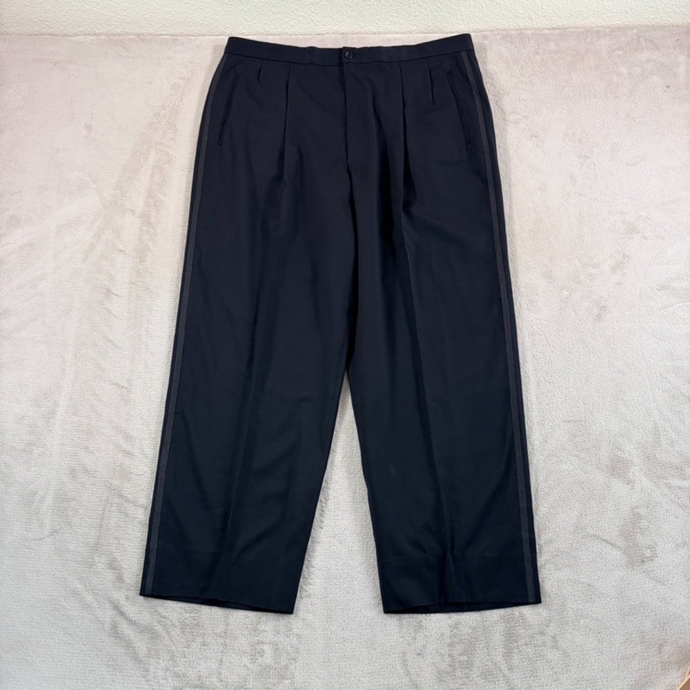 Vintage Giorgio Armani Collezioni Tuxedo Pleated Trousers Black Wool Men 38x29